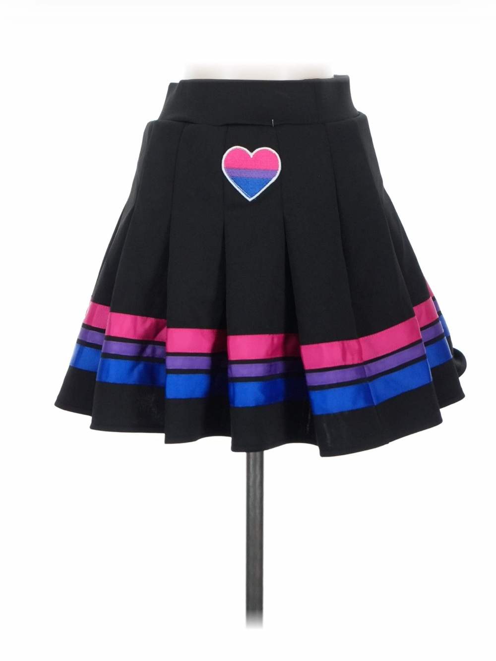 Black Pleated Mini Skirt with Pink and Blue Stripe Detail
